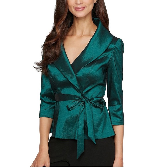 NWT Alex Evenings Green Taffeta Tie Waist Portrait Collar 3/4 Sleeve Top Sz XL - Picture 16 of 16